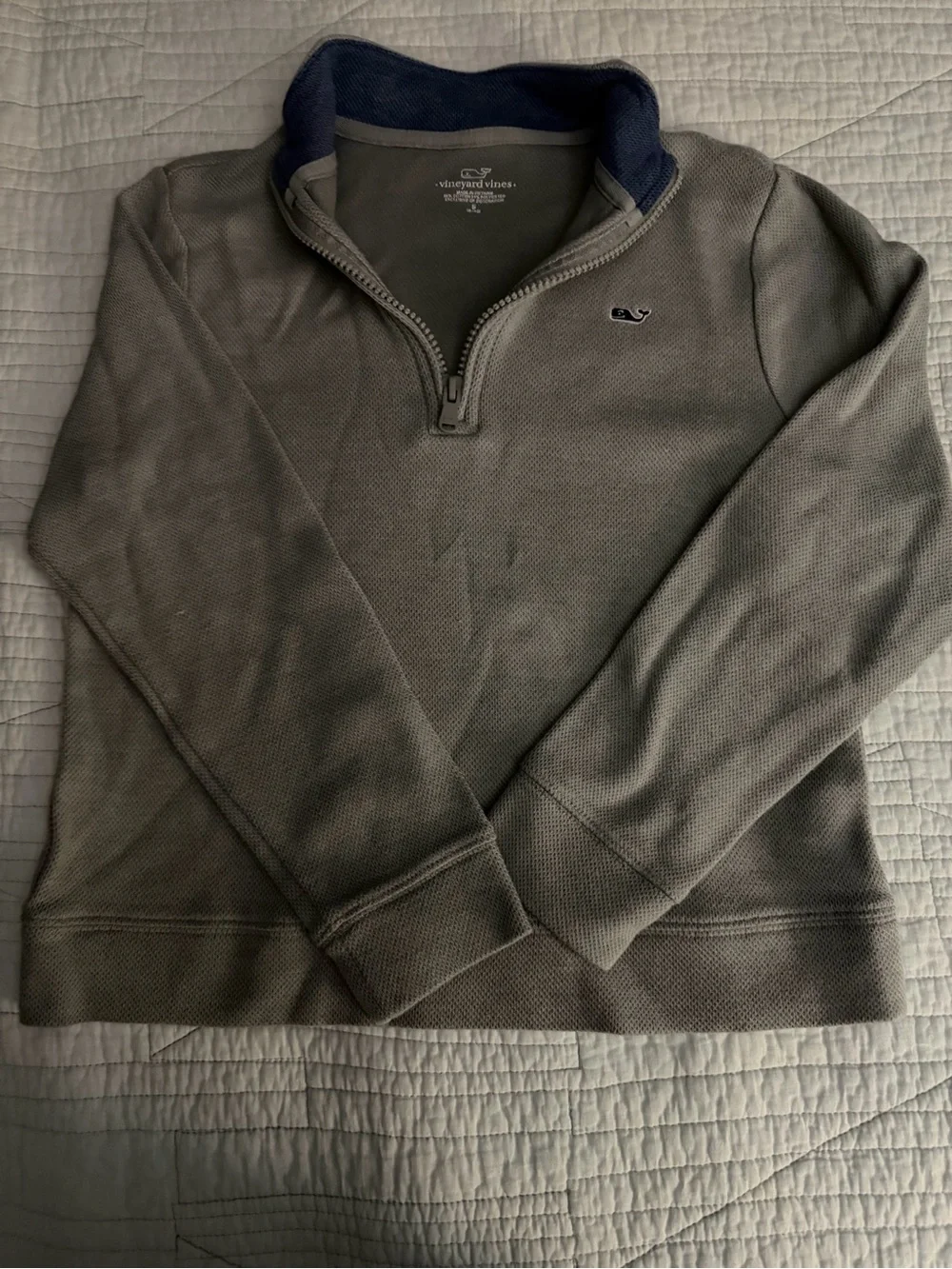 Vineyard Vines Boys Gray Quarter-Zip Sweater with Navy Collar Accent